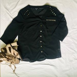 BEBE Sheer Studded Button Down Top